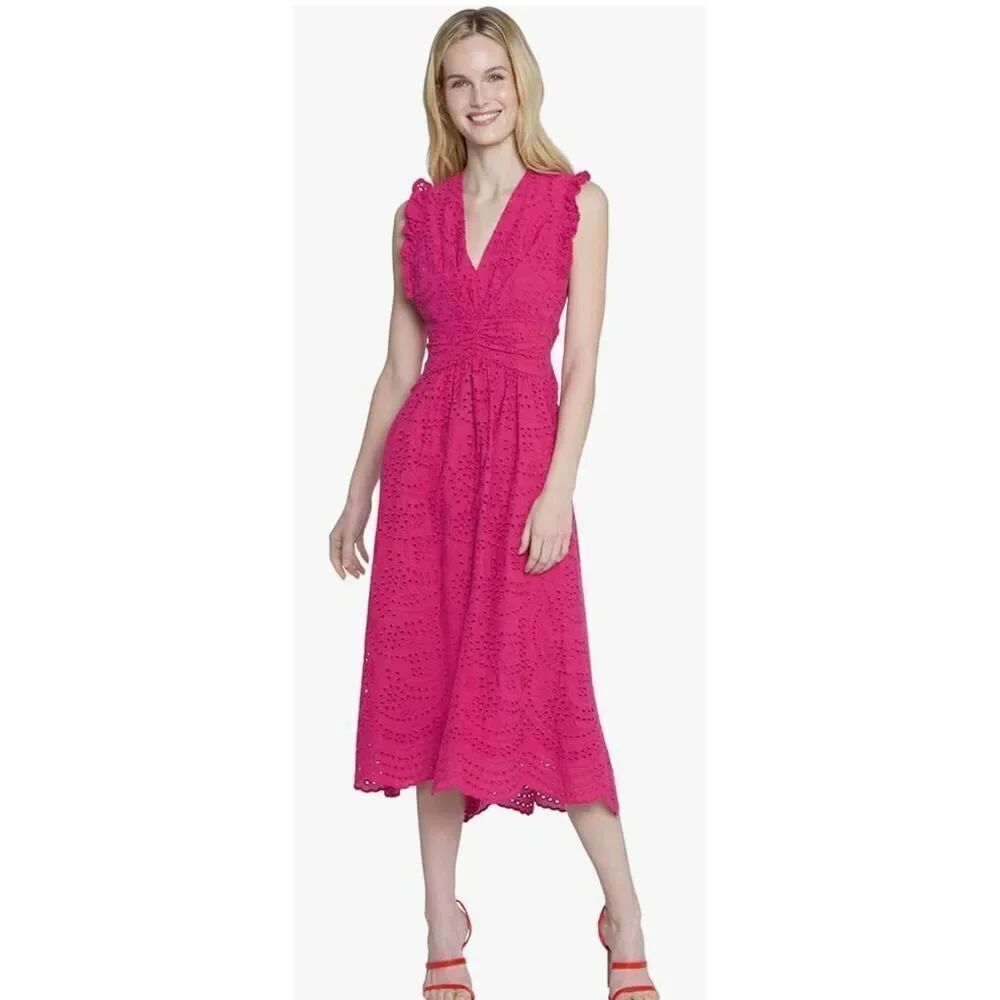 Maggy London Womens V-Neck Scalloped Edge A-line Midi Dress | 16W